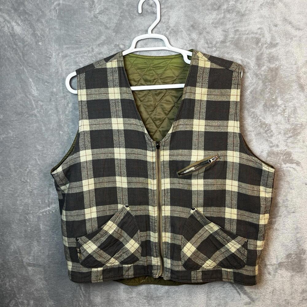 Vintage Columbia Mens Reversable Vest Size XL Brown Plaid Grampa Core Outdoors‎